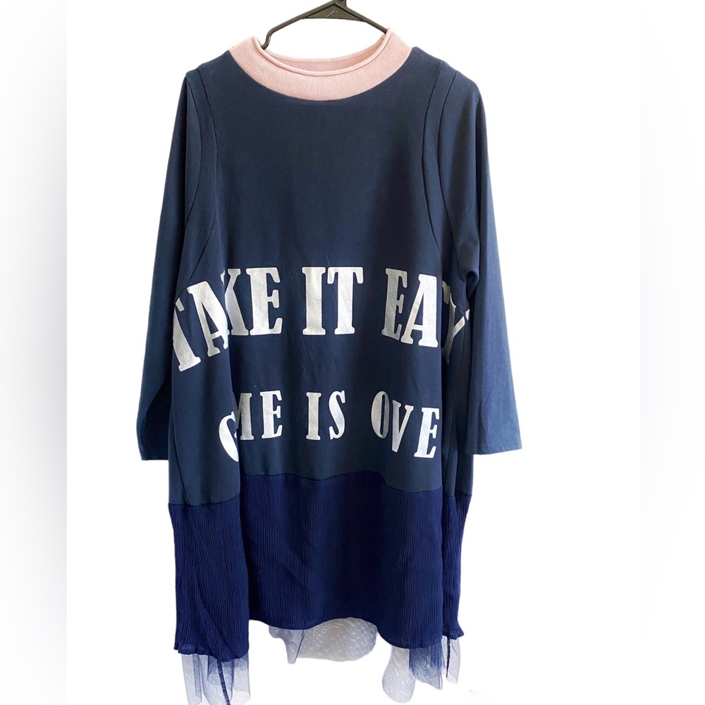 Midi dress with “take it easy, Game is over” writing from the front and back.M34